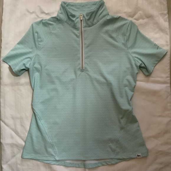 RJ Classics Youth S Short Sleeve Zip Front Riding Shirt – Aqua Geometric - Picture 1 of 9